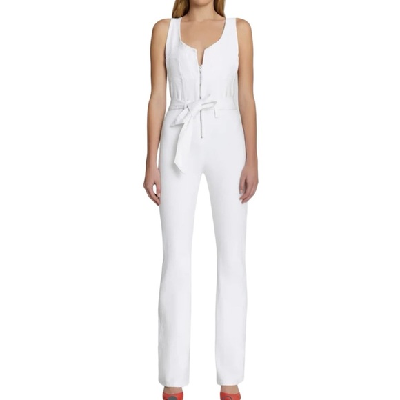 7 for all mankind front zip flare white denim jumpsuit size XS - Picture 1 of 15